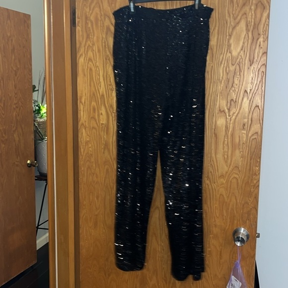 CABLE & GAUGE Black Sequin Pull-On Wide Leg Pant Trouser Lined Plus Size XL - Picture 4 of 8